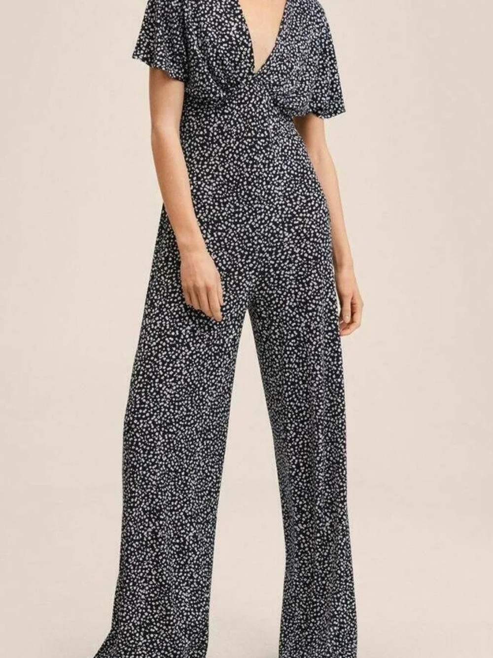Mango's Women's Black & White Printed Wide-Leg Jumpsuit